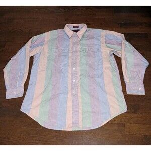 Vintage Chaps Ralph Lauren Shirt Mens 16.5 34/35 Pastel Striped Button Front